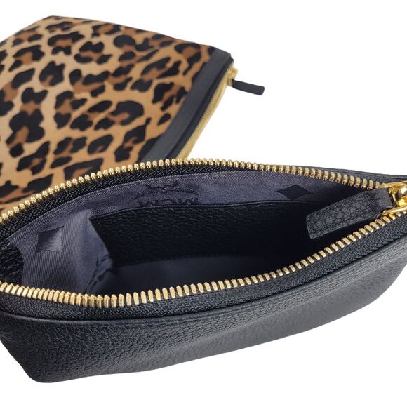 New MCM Women Brown Fur-Leather Cheetah Print Pouch Set - Picture 5 of 5